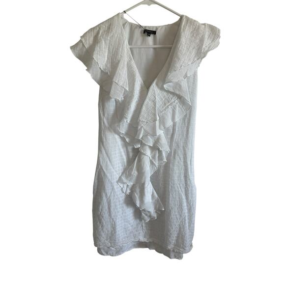 Tocca Women's 4 White Sleeveless Ruffled Front V-Neck Short Formal Dress - Picture 6 of 13